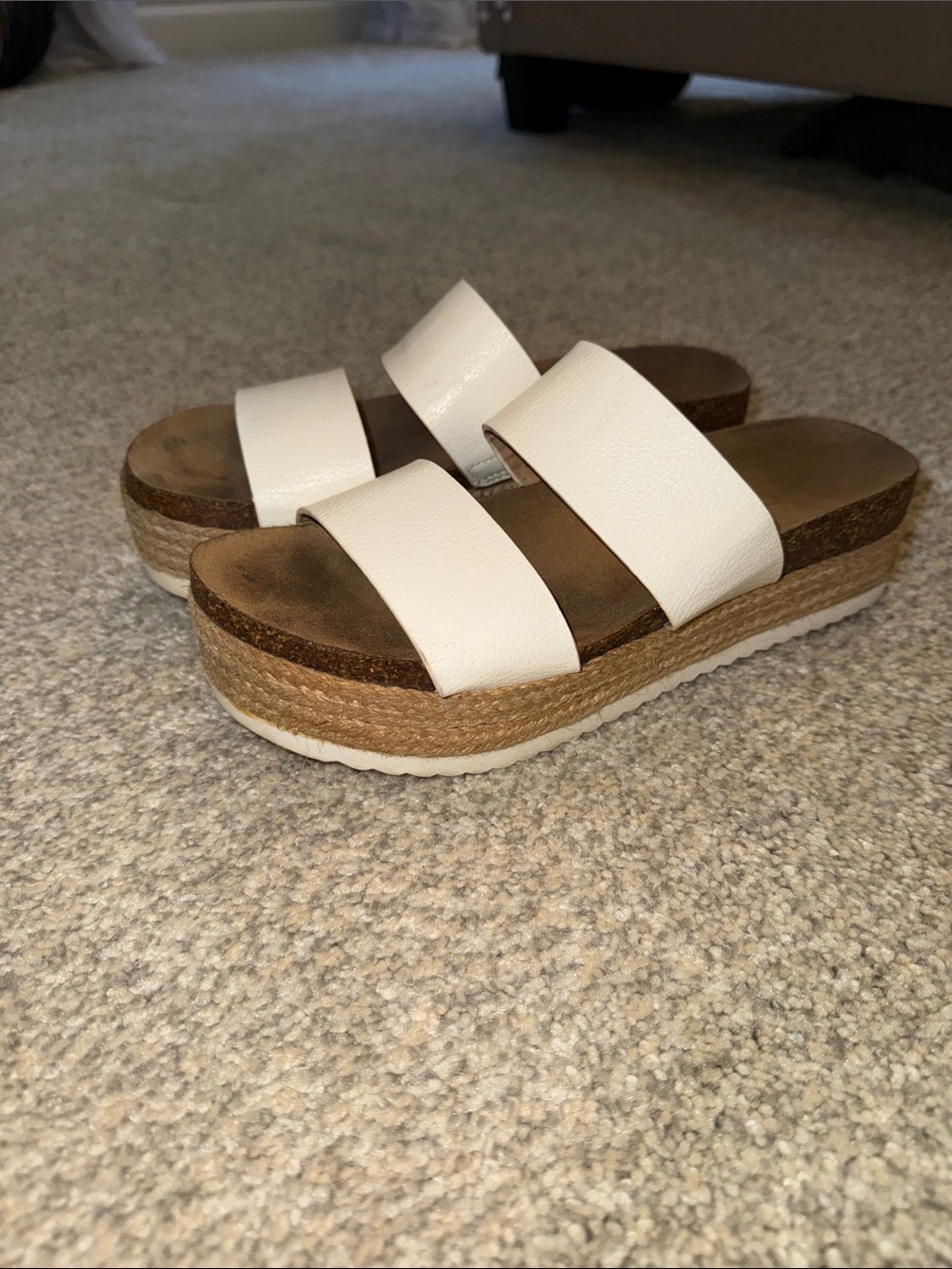 White Double-Strap Platform Slide Sandals